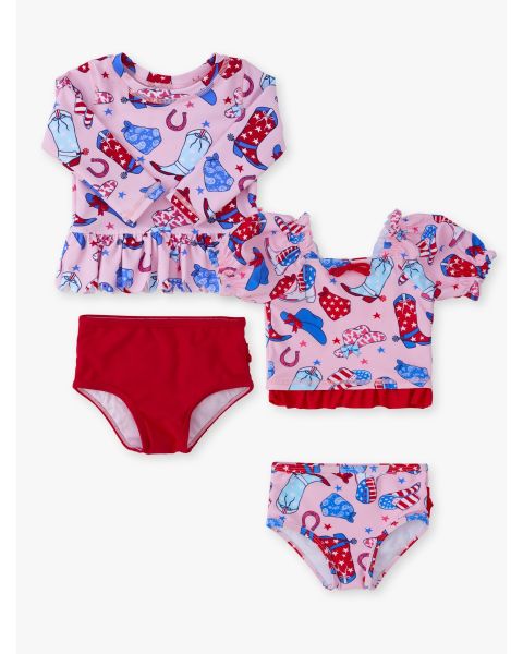 Pink Stars & Spurs Scallop LS RG 2P + Ruffle Tankini