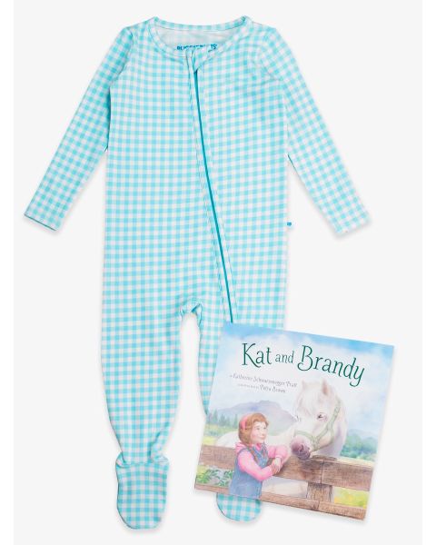 Kat and Brandy Book + Blue Breeze Gingham Footie