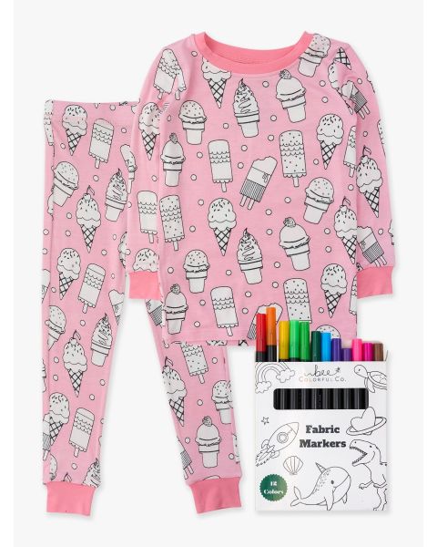 Pink Colorful Cones Colorable Long Sleeve Pajama Set, Bamboo Viscose + Permanent Fabric Markers