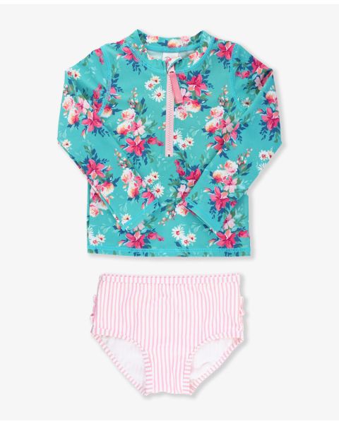 Fancy Me Floral Long Sleeve Zipper Rash Guard 2-Piece