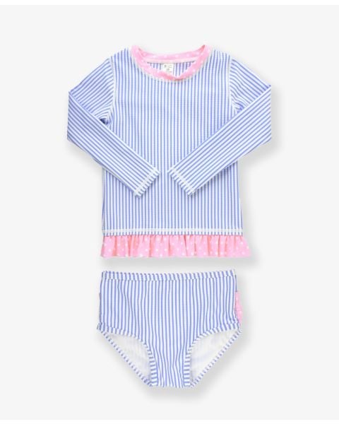 Periwinkle Blue Seersucker Long Sleeve Rash Guard Bikini