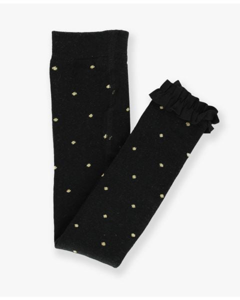 Black and Gold Polka Dots Patterned Footless Tights