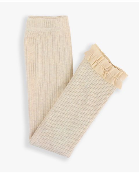 Heather Oatmeal Rib Knit Footless Ruffled Tights - 0-6m