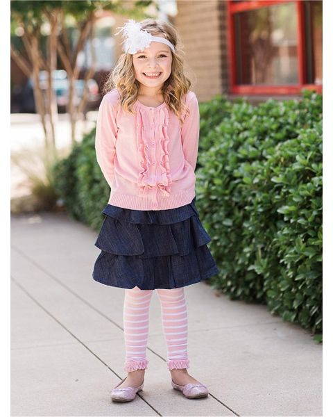Pink Stripes Patterned Footless Tights