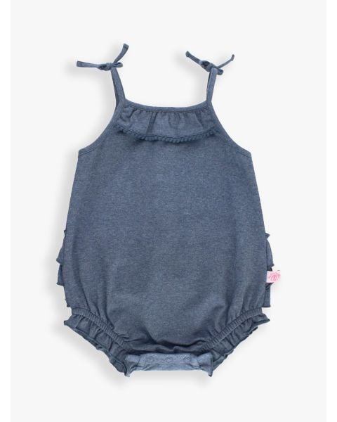 Faux Denim Pom Pom Bubble Romper