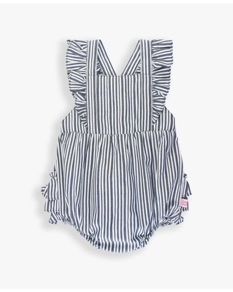Navy Micro Stripe Woven Pinafore Cross-Back Romper