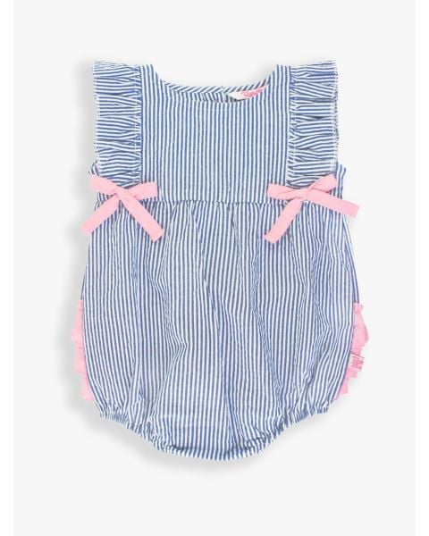 Classic Blue Seersucker Ruffle Romper