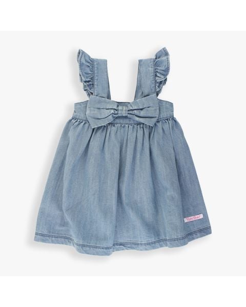 Light Wash Denim Flutter Bow Woven Dress