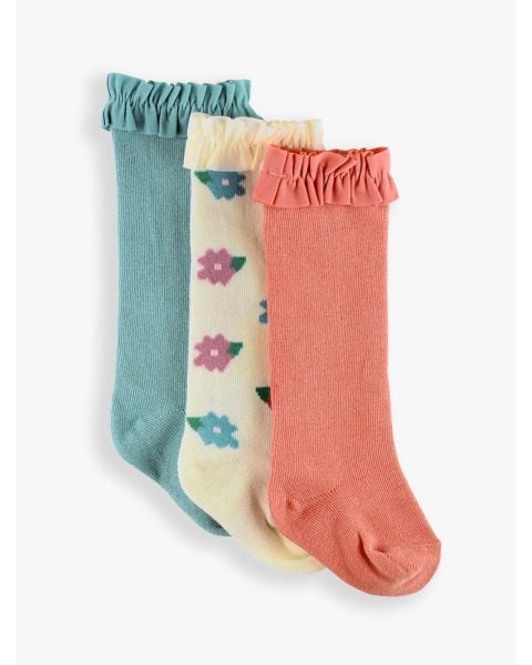 3-Pack Antique Blue, Floral & Terra Cotta Knee High Socks