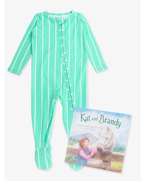 Kat and Brandy Book + Green Pinstripe Footie