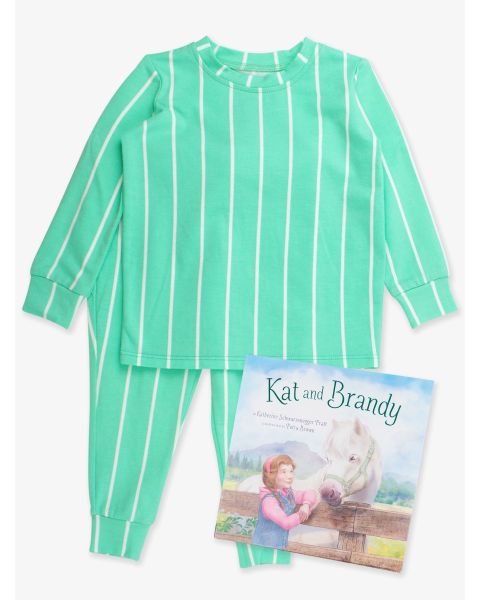 Kat and Brandy Book + Green Pinstripe Footie