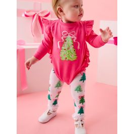Christmas Tree Bows Patterned Footless Ruffle Tights