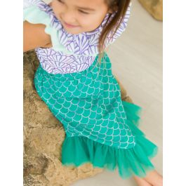 Green Scallop Mermaid Tail Skirt Cover-Up