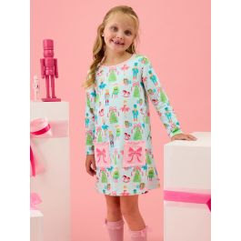 Nutcracker Wishes Knit Long Sleeve Applique Pocket Dress