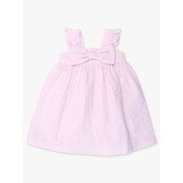 Pink Seersucker Flutter Bow Woven Dress