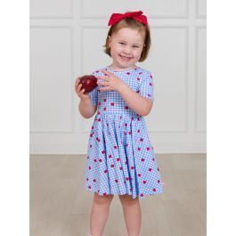 Apple Orchard Gingham Knit Short Sleeve Twirl Dress