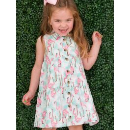Vibrant Flamingo Tiered Shirt Dress