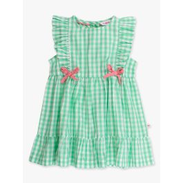 Classic Spring Green Gingham Sleeveless Pinafore Bow Dress