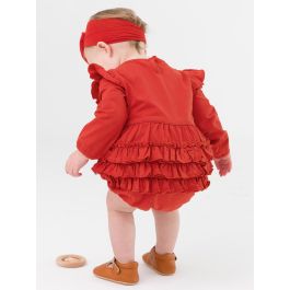 Red Knit Long Sleeve Flutter Bubble Romper