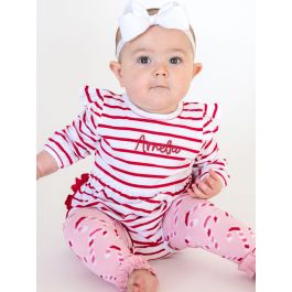 Red & White Stripe Knit Long Sleeve Flutter Bubble Romper