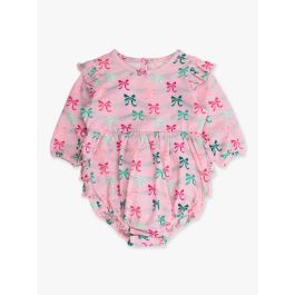 Sparkle Pink Tinsel Tidings Knit Long Sleeve Flutter Bubble Romper