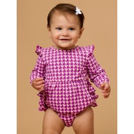 Plum Tart Houndstooth Knit Long Sleeve Flutter Bubble Romper