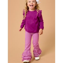 Plum Tart Houndstooth Flare Pants, with Signature Rear Ruffles