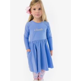 Periwinkle Blue Knit Long Sleeve Twirl Dress