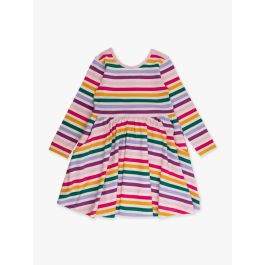 Colorful Rainbow Stripe Knit Long Sleeve Twirl Dress