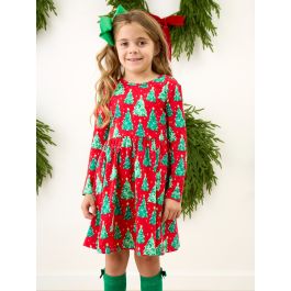 O Christmas Tree Knit Long Sleeve Twirl Dress
