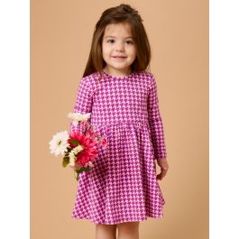 Plum Tart Houndstooth Knit Long Sleeve Twirl Dress
