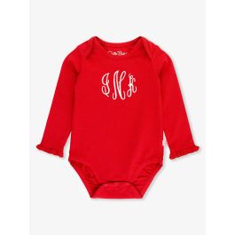 Red Knit Long Sleeve Ruffle Layering Bodysuit