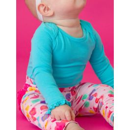 Bright Aqua Knit Long Sleeve Ruffle Layering Bodysuit