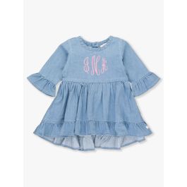 Light Wash Stretch Denim High Low Ruffle Tunic