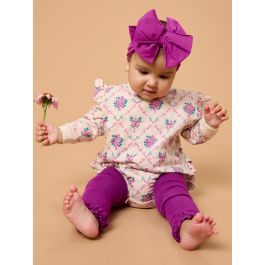Heather Oatmeal Bouquets Sweatshirt Bubble Romper