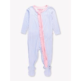 Periwinkle & White Micro Stripe Ruffle One Piece Footie Pajamas