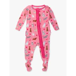 Pink Puppy Playtime Ruffle One Piece Footie Pajama, Bamboo Viscose