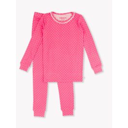 Hot Pink Heart Polka Dot Ruffle Long Sleeve Pajama Set