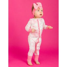 Pink Butterfly Garden Toile Convertible Ruffle One Piece Pajama, Bamboo Viscose