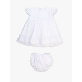White Dotted Tulle Dress & RuffleButt Bloomer Set
