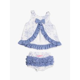 Periwinkle Blue Butterfly Garden Toile Knit Swing Top and Bloomer Set