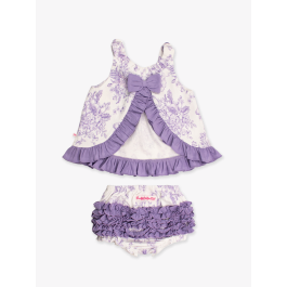 Wisteria Purple Butterfly Garden Toile Knit Swing Top and Bloomer Set