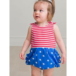 Stars & Stripes Knit Tie Shoulder Bubble Romper