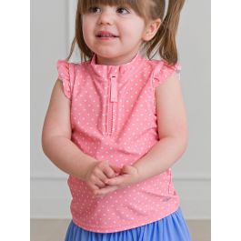 Bubblegum Pink Micro Dot Sleeveless Zip Ruffle Sleeve Active Top