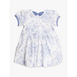 Periwinkle Blue Butterfly Garden Toile Puff Short Sleeve Bow Twirl Dress
