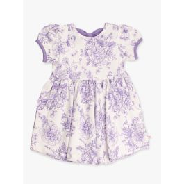 Wisteria Purple Butterfly Garden Toile Puff Short Sleeve Bow Twirl Dress