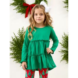Green Knit Ruffle Tiered Tunic
