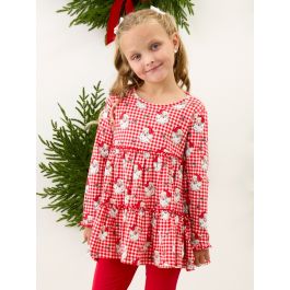 Red Dear Santa Knit Ruffle Tiered Tunic
