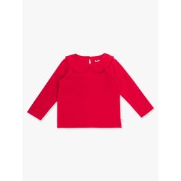 Red Knit Long Sleeve Ruffle Peter Pan Tee