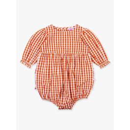 Classic Rust Gingham Woven Long Sleeve Bubble Romper